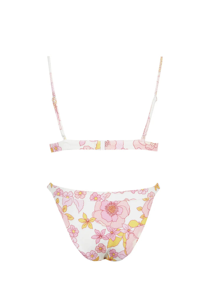 traingel bikinitop met bloemenprint van geribbelde stof roze wit