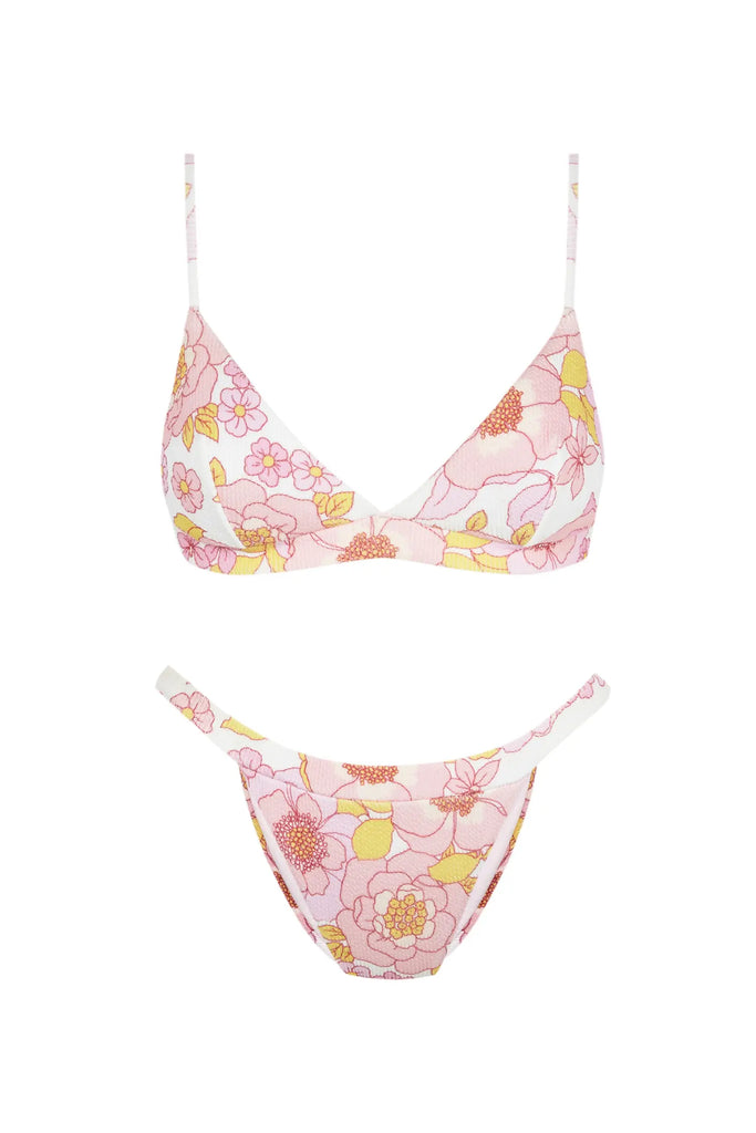 traingel bikinitop met bloemenprint van geribbelde stof roze wit
