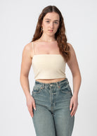 bandeau crop top beige met dunne bandjes