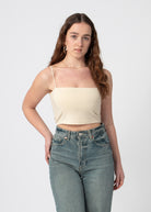 bandeau crop top beige met dunne bandjes