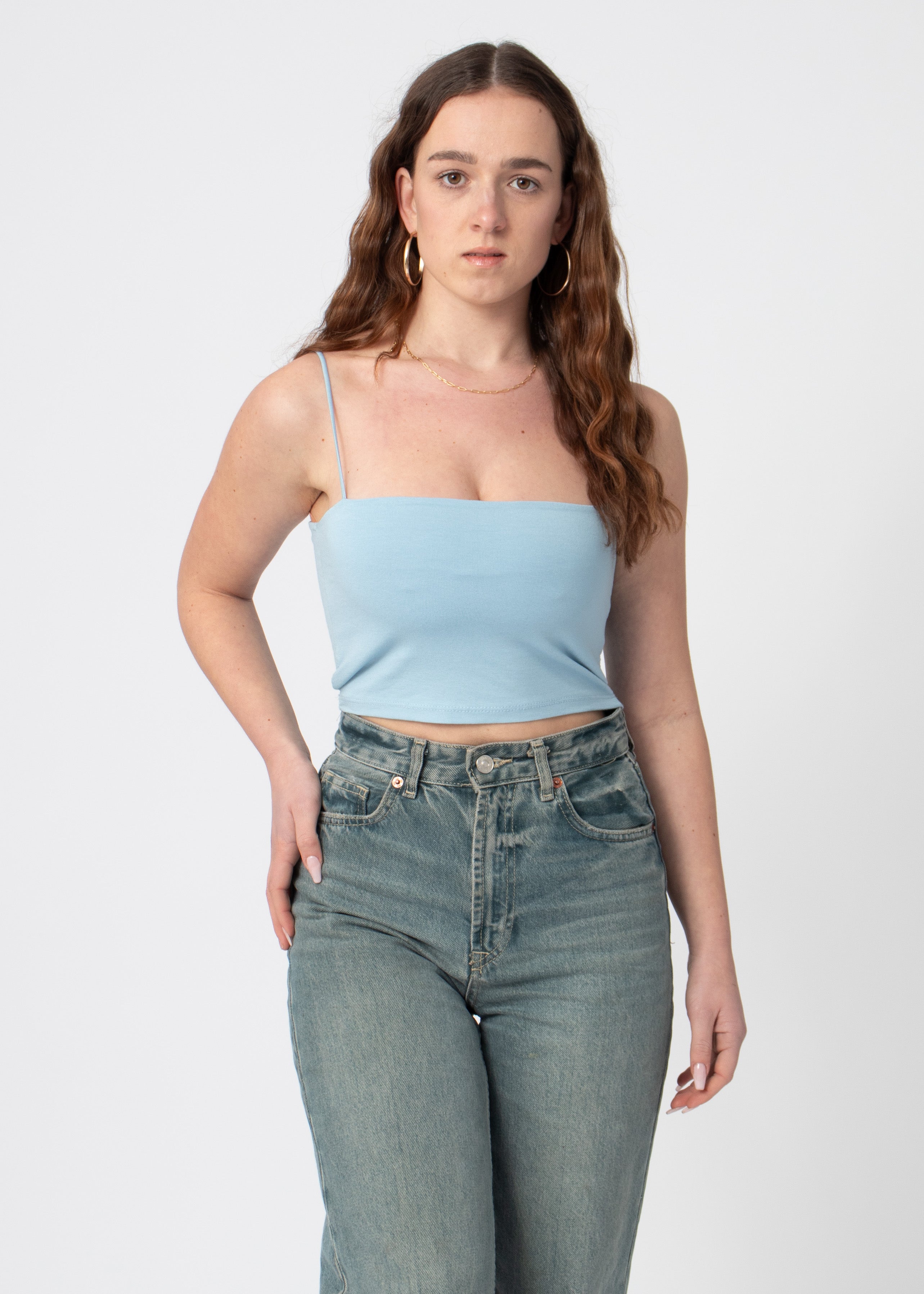 bandeau crop top blauw met dunne bandjes