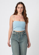 bandeau crop top blauw met dunne bandjes