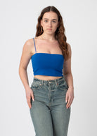 bandeau crop top donkerblauw met dunne bandjes