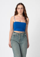 bandeau crop top donkerblauw met dunne bandjes