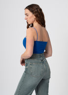 bandeau crop top donkerblauw met dunne bandjes