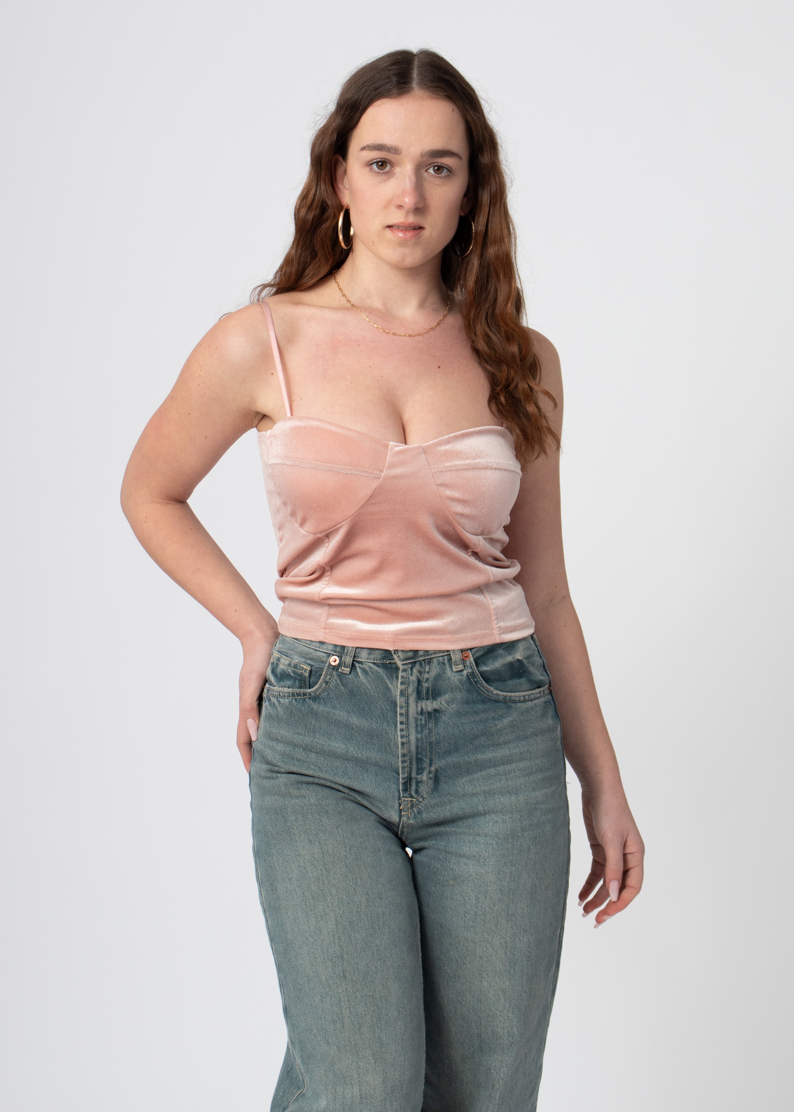 bustier crop top roze fluweel met bandjes