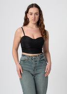 bustier crop top zwart glimmend met bandjes