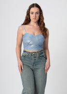 bustier crop top blauw glanzen glitter met bandjes