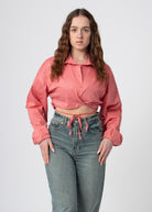 cropped blouse strikbaar roze katoen