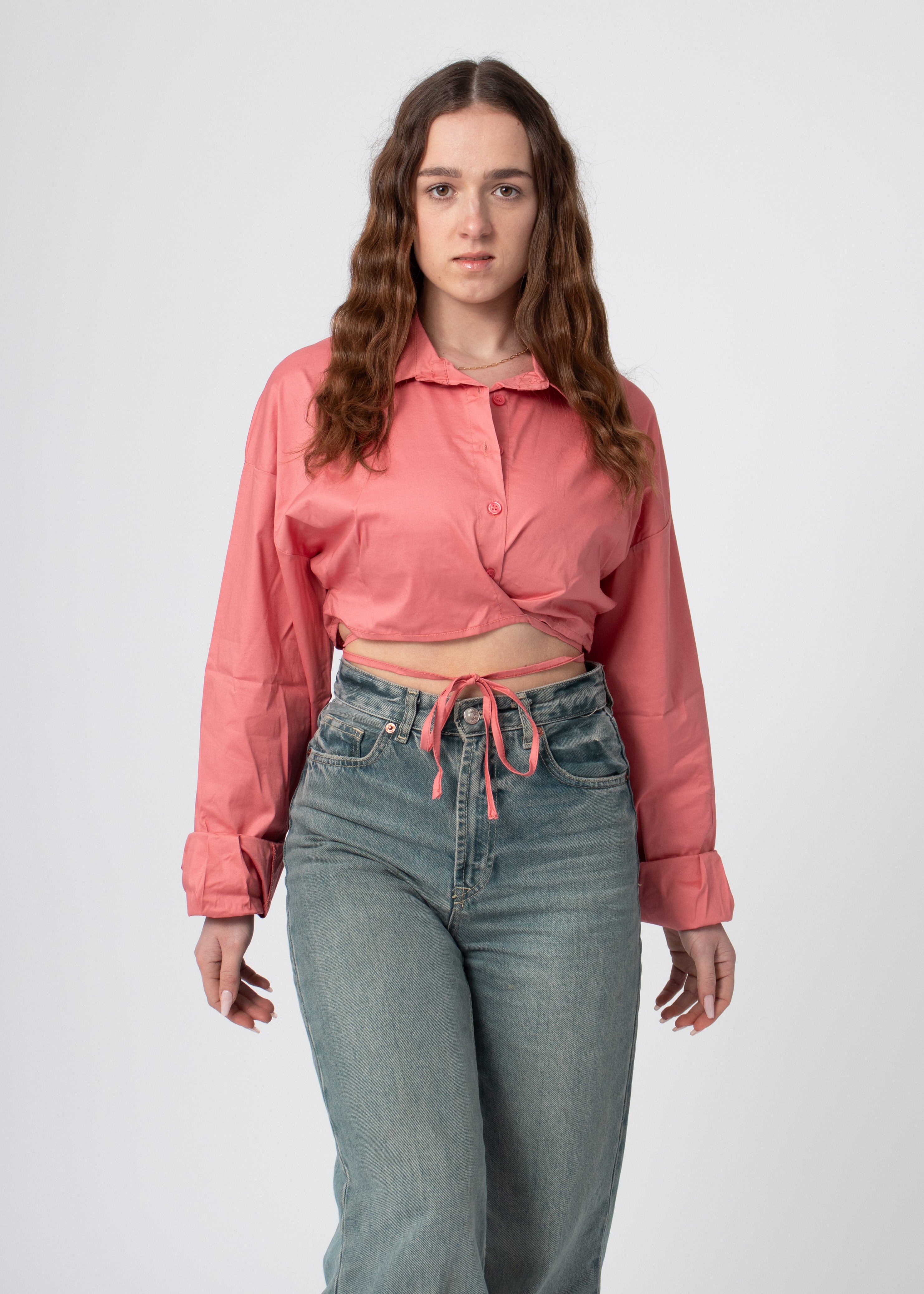 cropped blouse strikbaar roze katoen