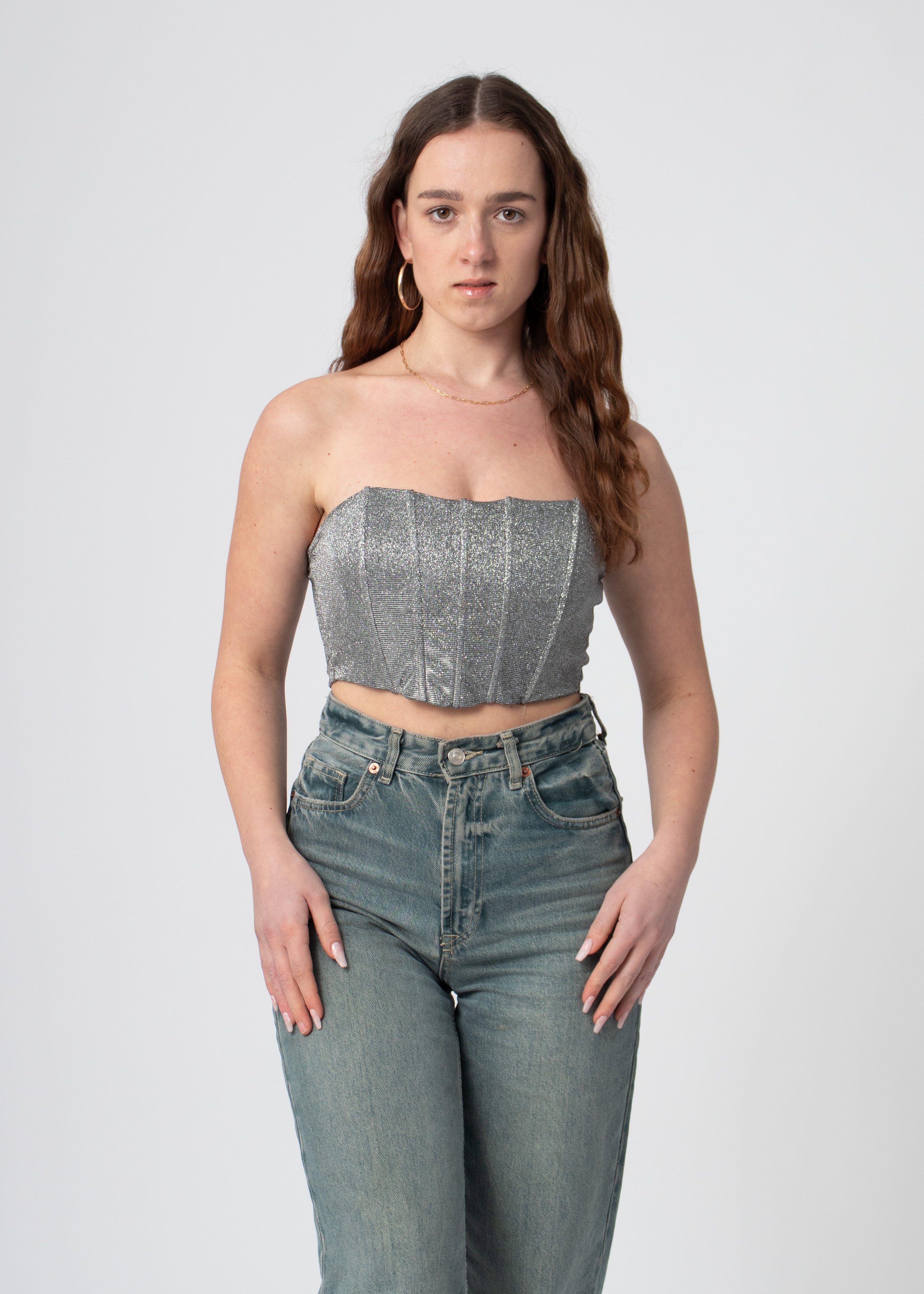 glitter corset top zilver met rits