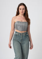 glitter corset top zilver met rits