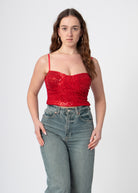 sequin glitter bustier crop top rood met bandjes