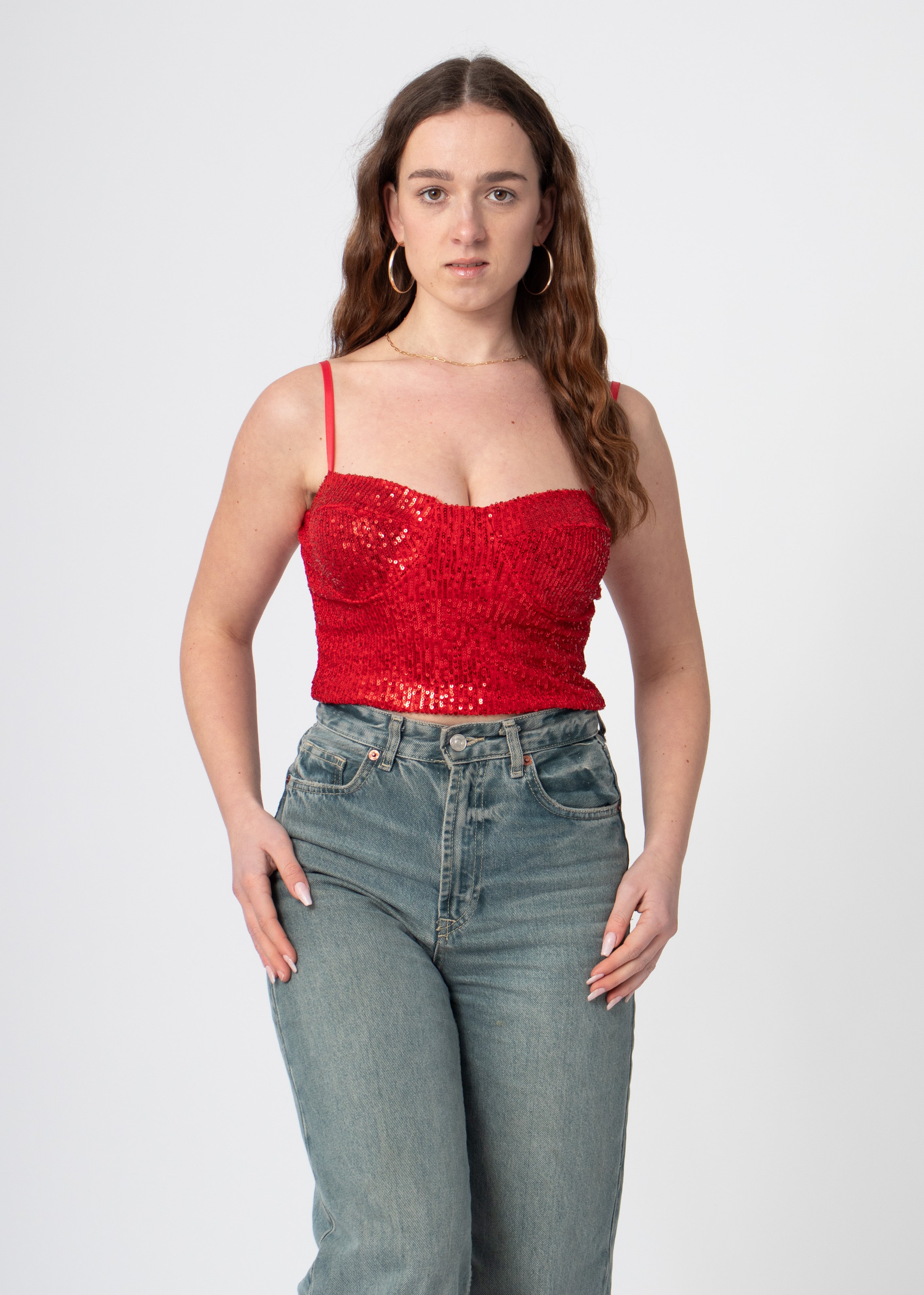 sequin glitter bustier crop top rood met bandjes