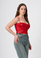 sequin glitter bustier crop top rood met bandjes