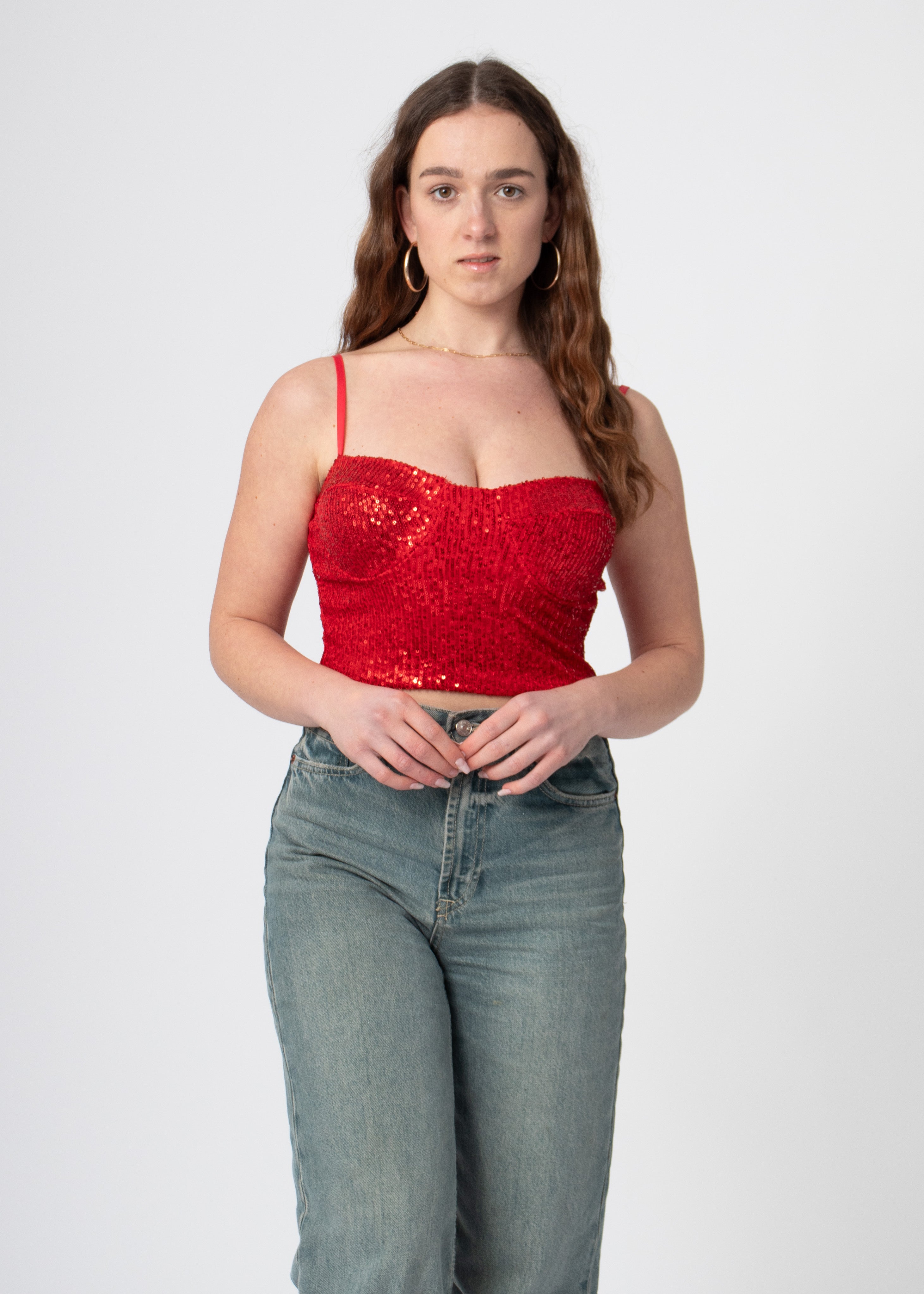 sequin glitter bustier crop top rood met bandjes