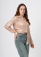 sequin glitter blouse roze