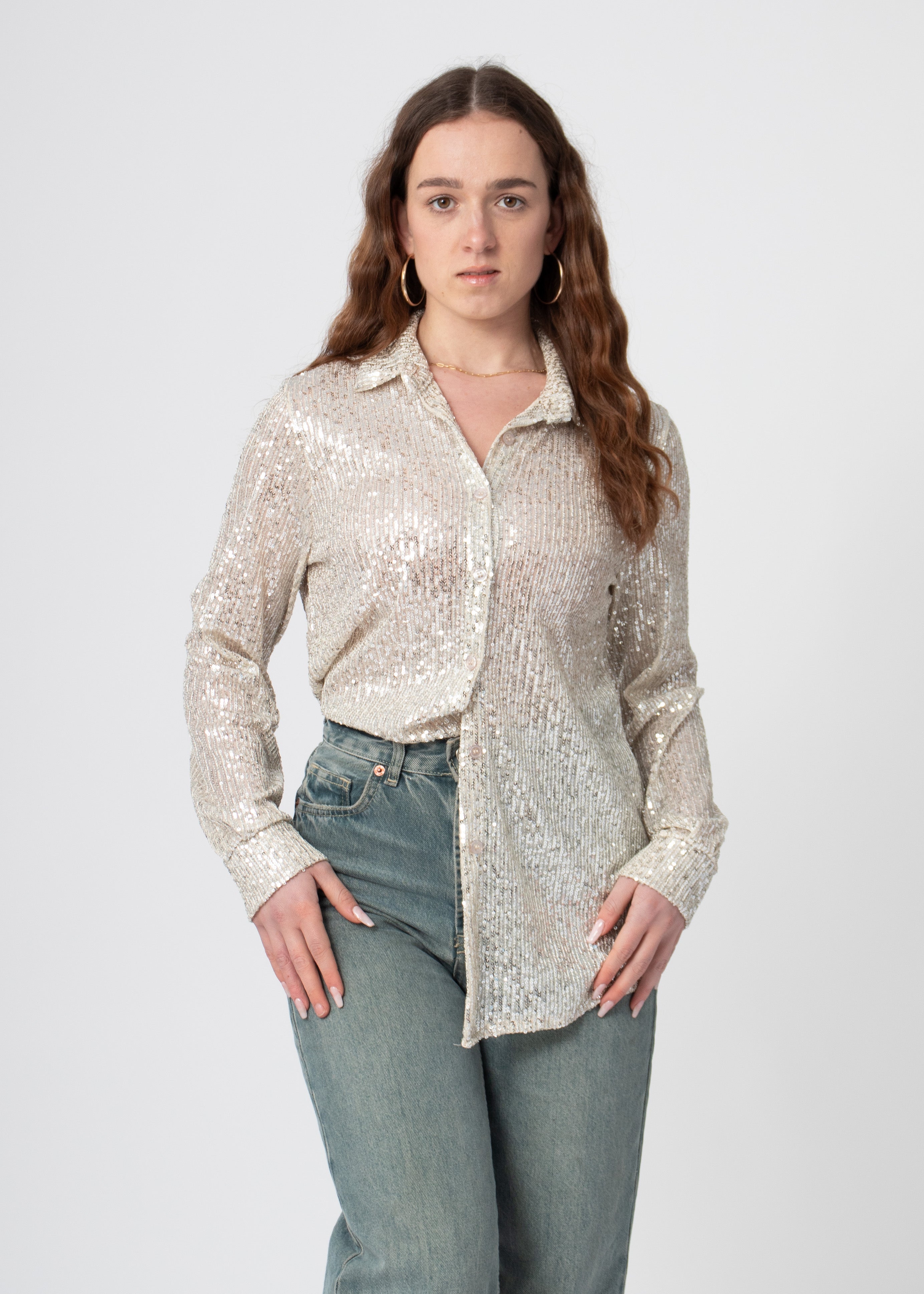 sequin glitter blouse wit ivoor