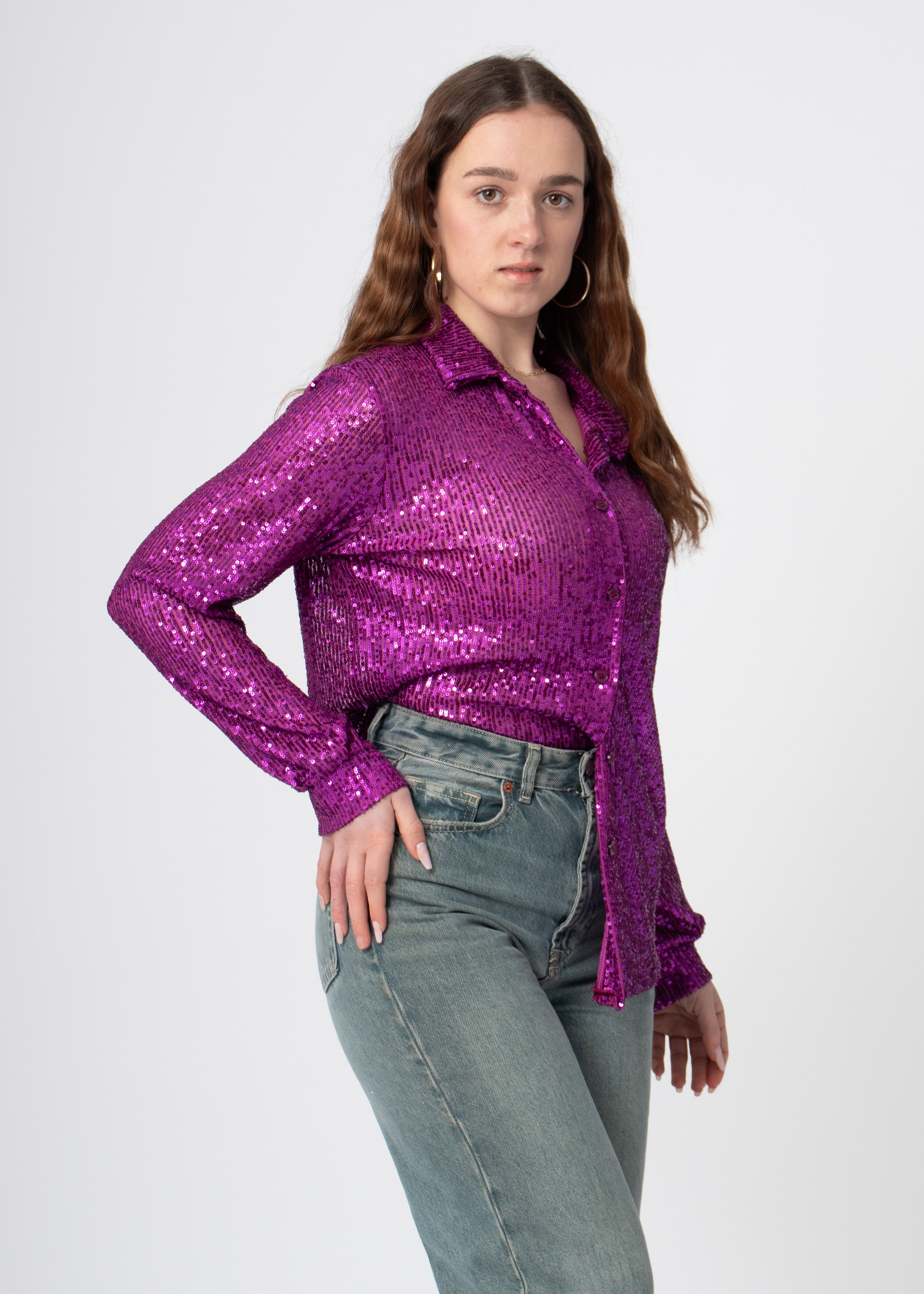 sequin glitter blouse paars