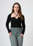 criss cross top zwart met lange mouw