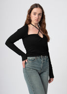 criss cross top zwart met lange mouw