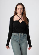 criss cross top zwart met lange mouw