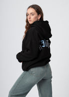 Zwarte oversized dames hoodie met opdruk zacht gevoerd