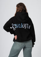 Zwarte oversized dames hoodie met opdruk zacht gevoerd