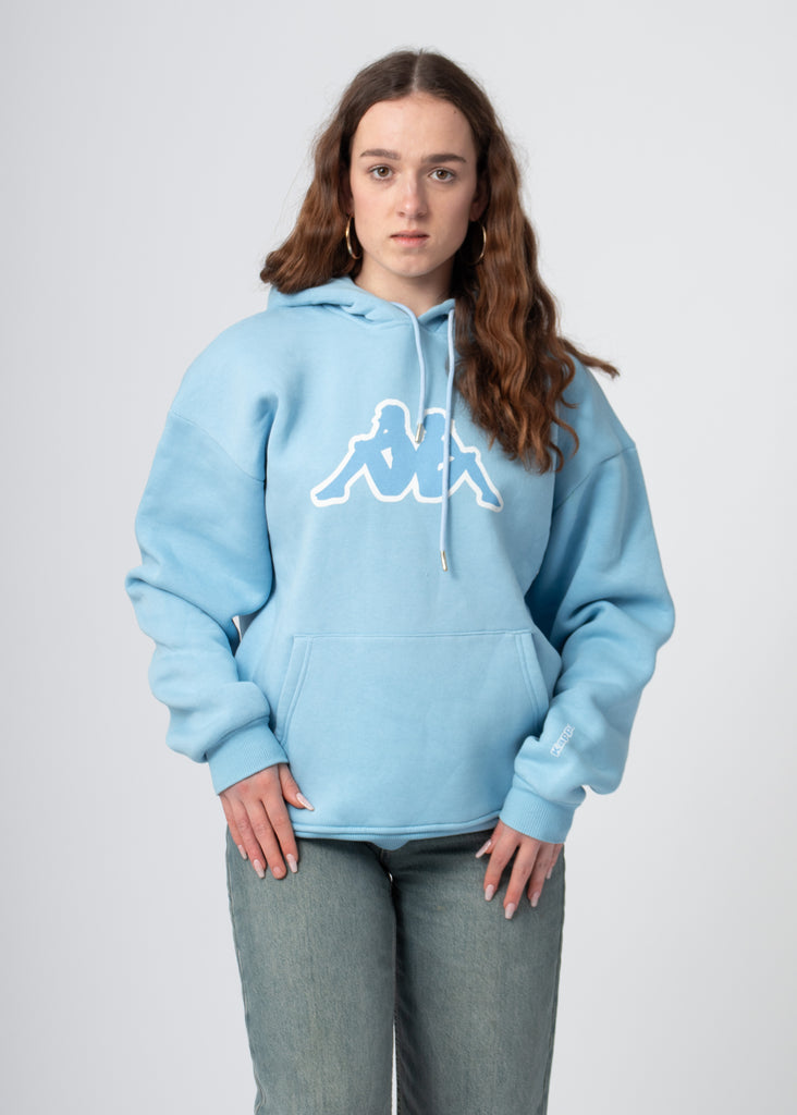 oversized dames hoodie met capuchon en opdruk blauw