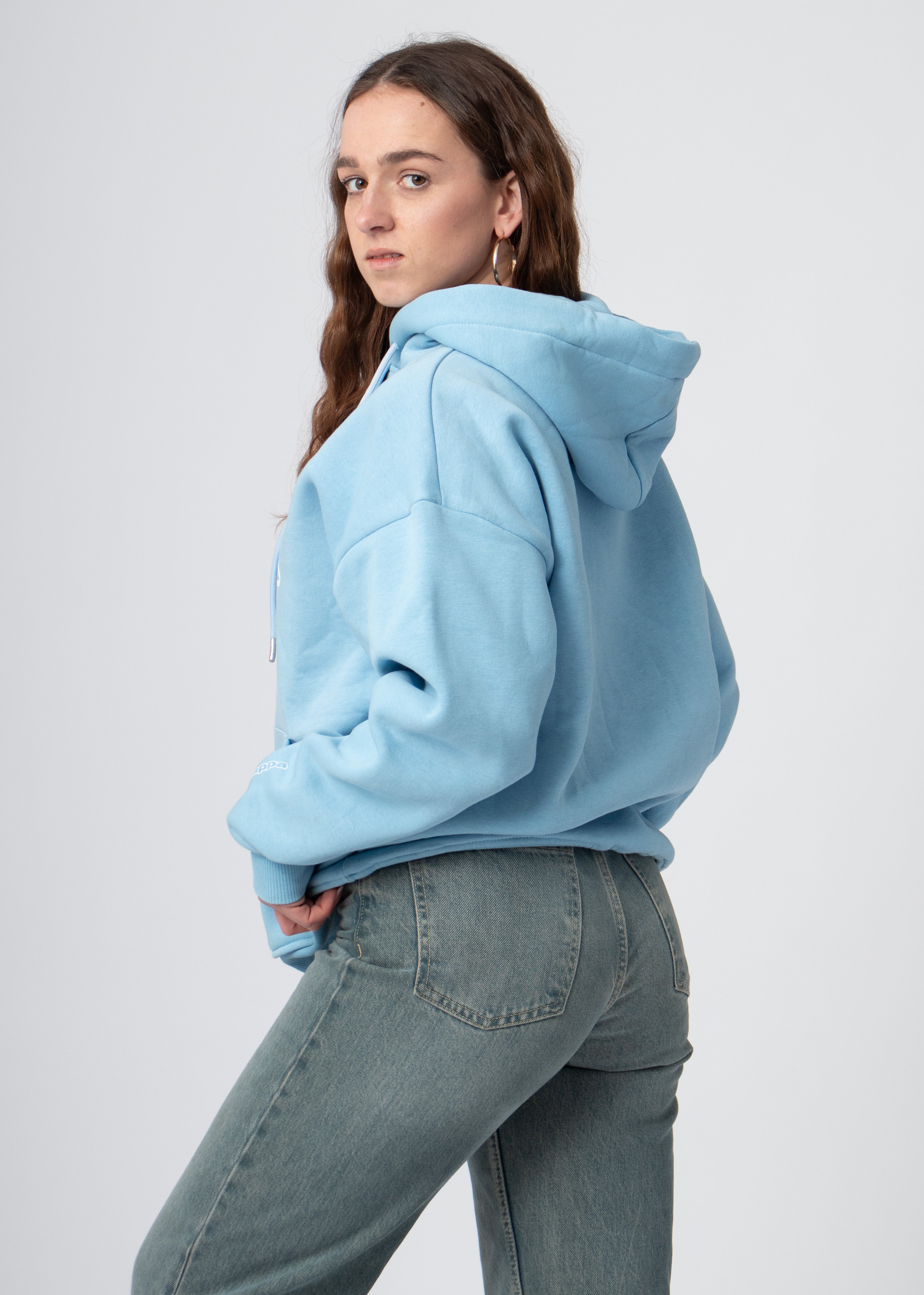 oversized dames hoodie met capuchon en opdruk blauw