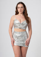 sequin glitter bralet crop top zilver stretch