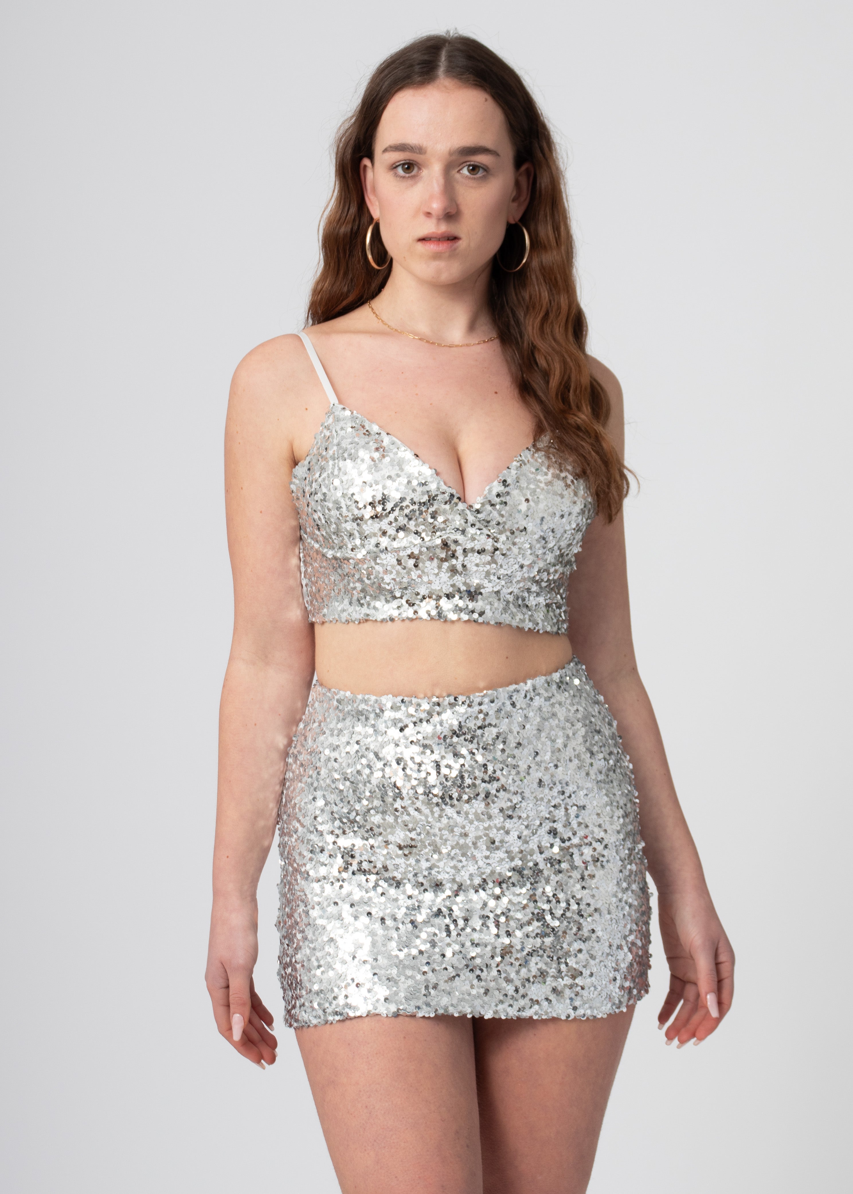 sequin glitter bralet crop top zilver stretch