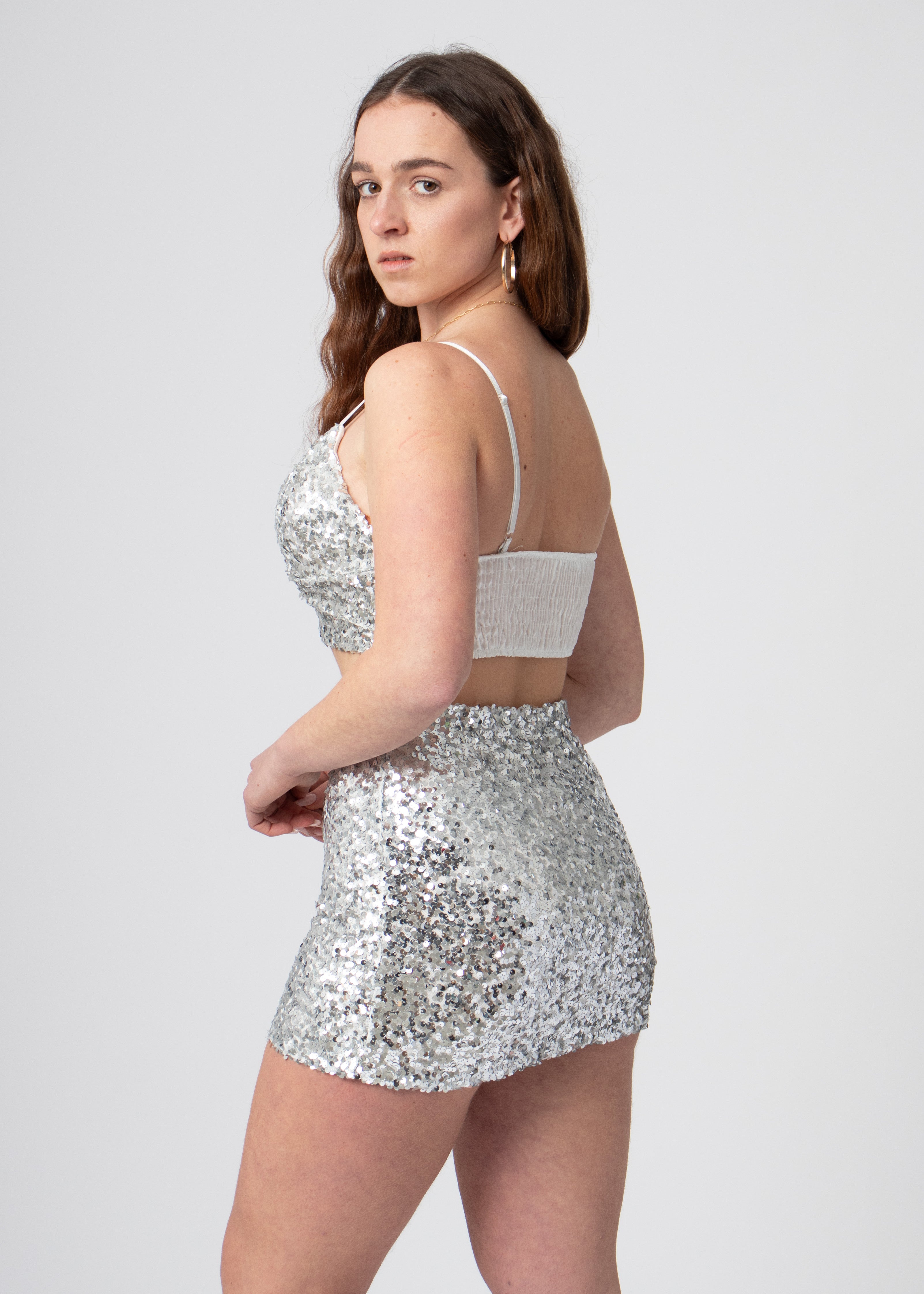 sequin glitter bralet crop top zilver stretch