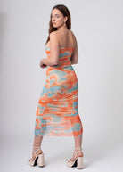 lange tie dye rok van geruched mesh blauw oranje