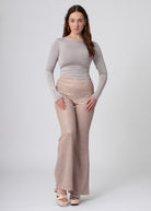 Stretch flared glitter broek high waist