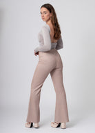 Stretch flared glitter broek high waist