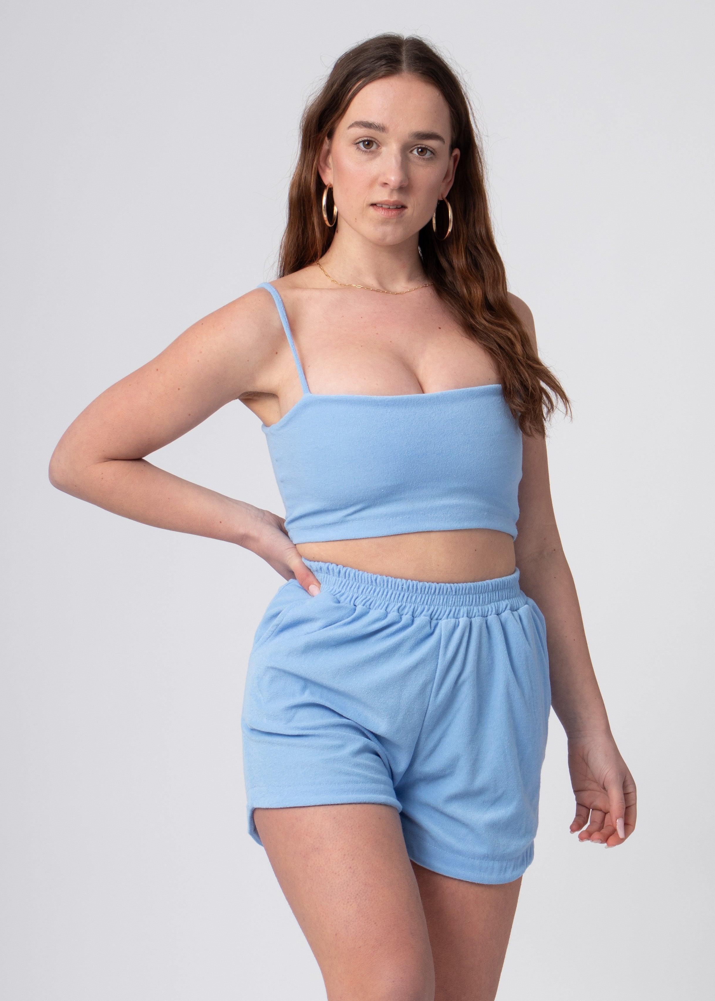 zachte loungewear top blauw met bandjes