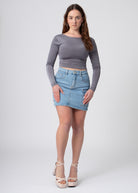 denim mini rok met zakken blauw