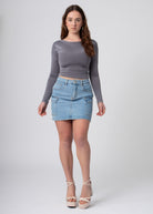 denim mini rok met zakken blauw