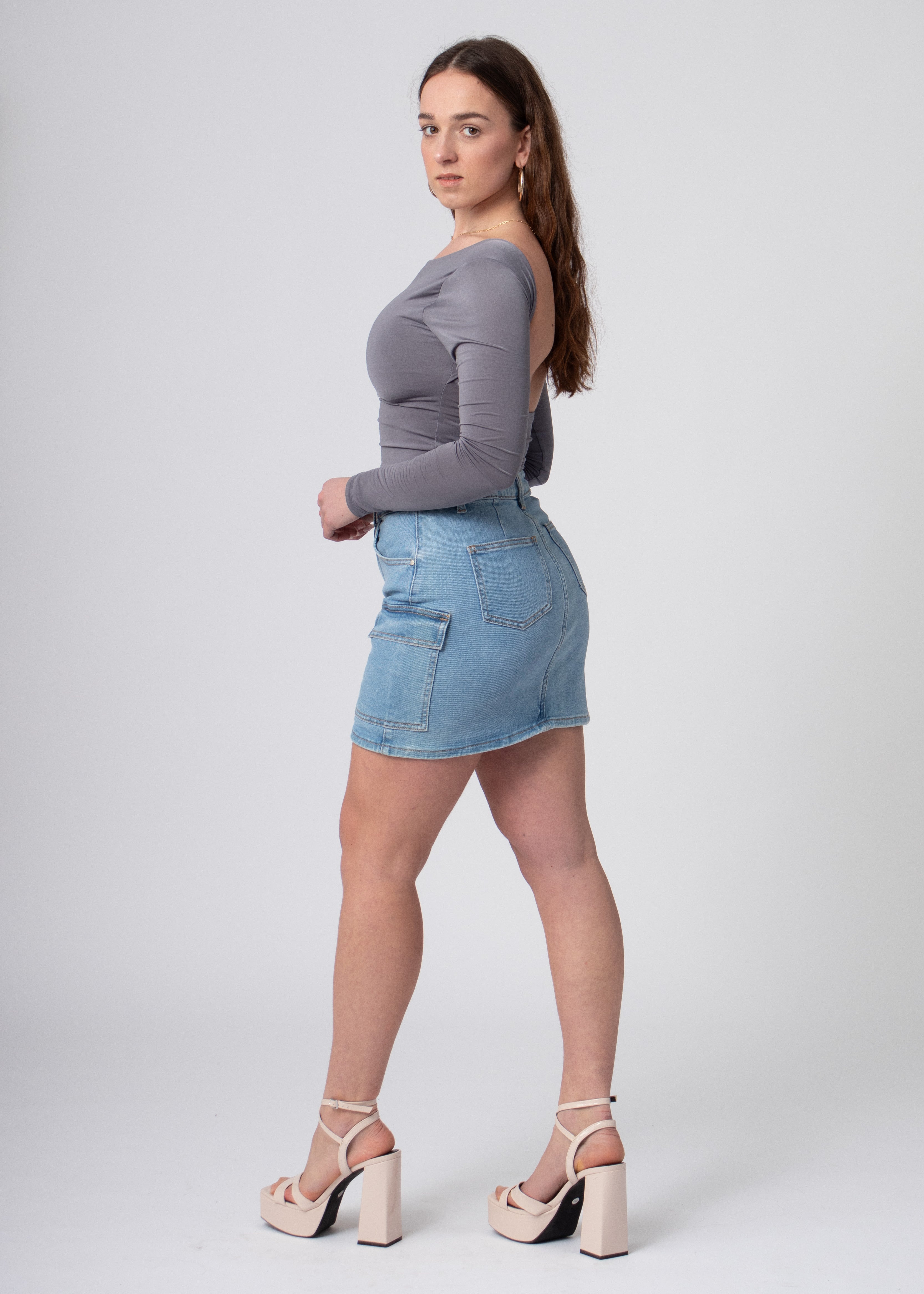 denim mini rok met zakken blauw