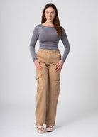 dames straight leg cargo jeans camel 