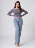 denim broek met glanzende steentjes