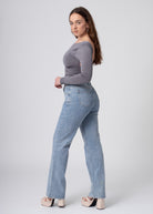 denim broek met glanzende steentjes