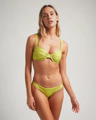 balconette bikinitop lime groen satijn met geruched beugel cups