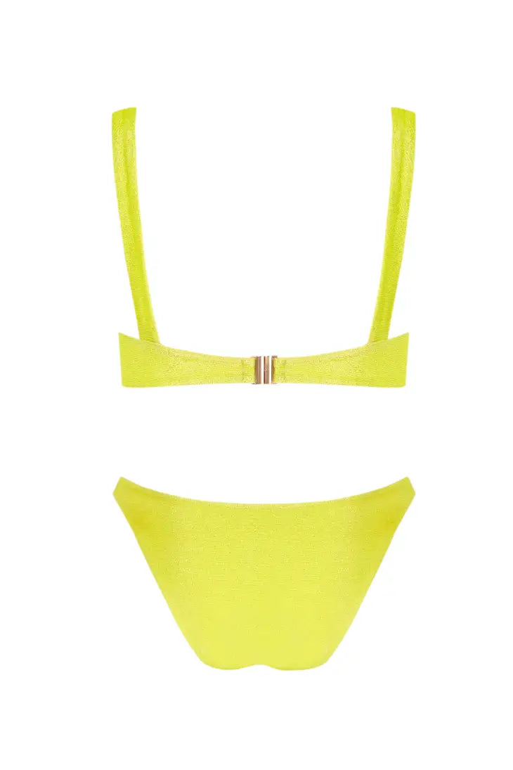 balconette bikinitop lime groen satijn met geruched beugel cups