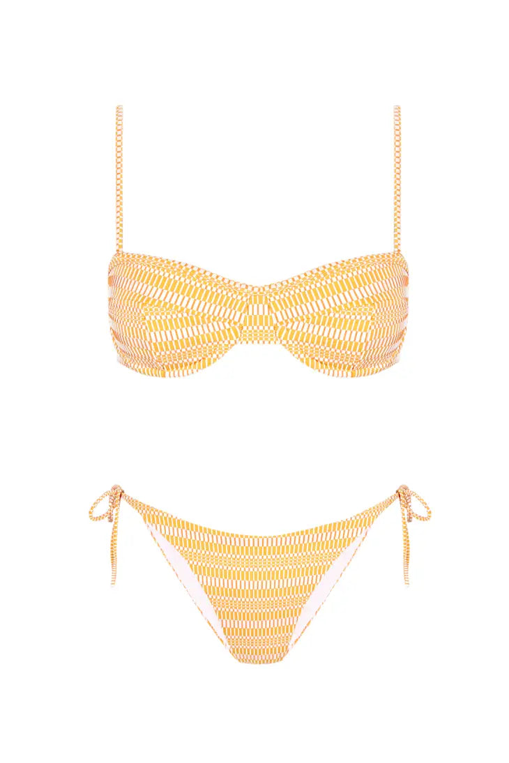 balconette beugel bikinitop retro patroon pastel oranje