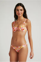 balconette bikinitop met beugel bloemenprint geribbeld roze