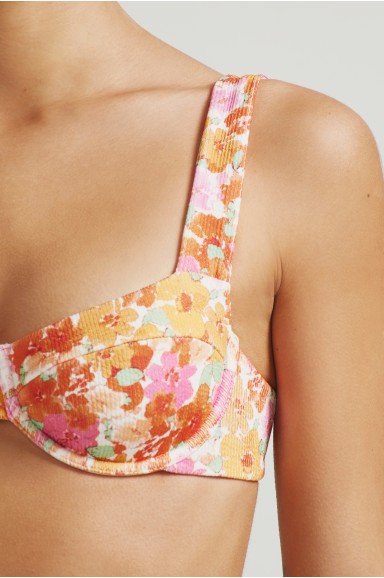 balconette bikinitop met beugel bloemenprint geribbeld roze