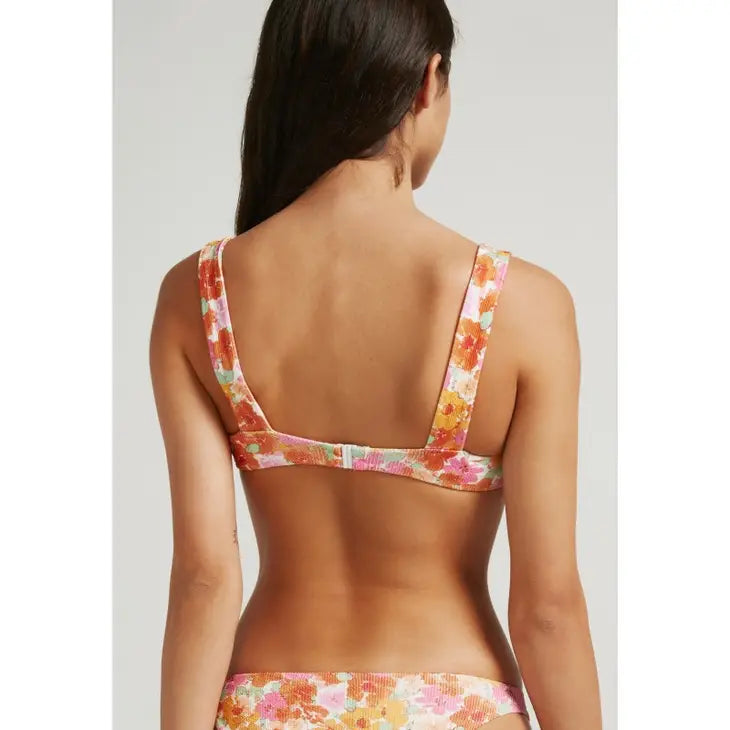 balconette bikinitop met beugel bloemenprint geribbeld roze